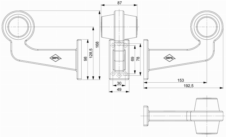 Rysunek techniczny wysięgnika długiego HOR 102 do lampy LD 2604